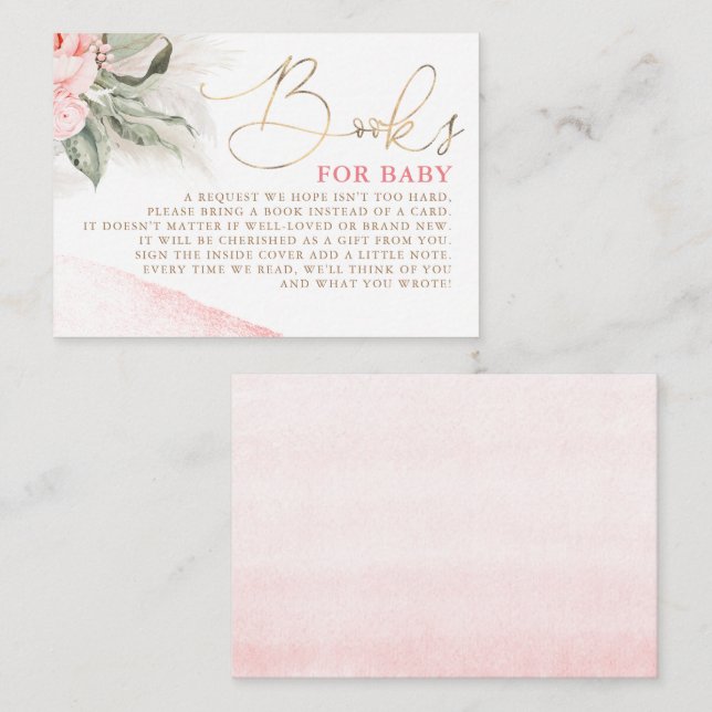Pink Floral Baby Shower Books For Baby Enclosure Card (Front/Back)