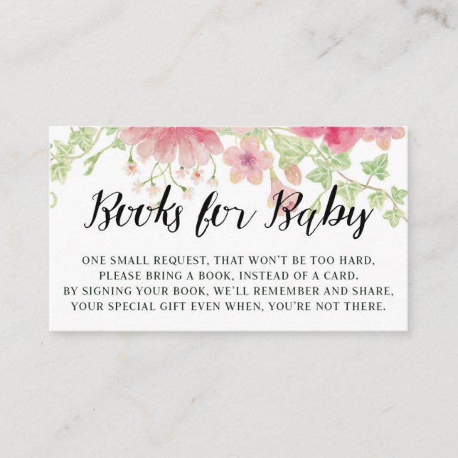 Pink Floral Baby Shower Books for Baby Enclosure Card (Front)