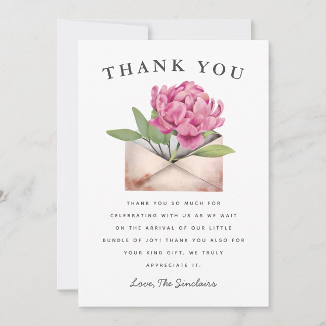 Pink Floral Baby Shower by Mail Quarantine Thank You Card (Front)