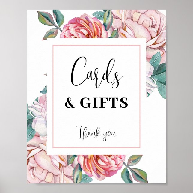 Pink Floral Baby Shower Cards and Gifts sign (Front)