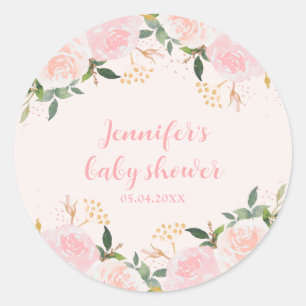 Pink Floral Baby Shower Classic Round Sticker