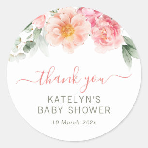 pink floral baby shower classic round sticker