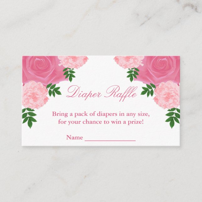 Pink Floral Baby Shower Diaper Raffle Enclosure Card (Front)