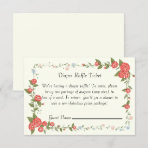 Pink Floral baby Shower Diaper Raffle Ticket Card
