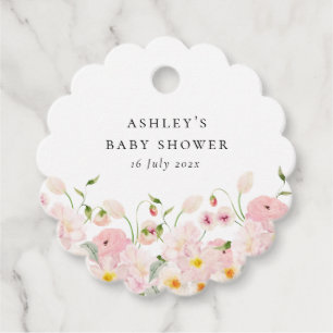 Pink Floral Baby Shower Favour Tags