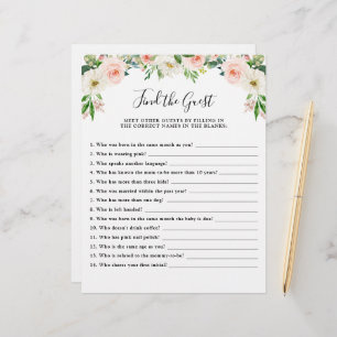 Pink Floral Baby Shower Game Find the Guest