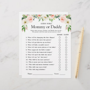 Pink Floral Baby Shower Game Guess Who