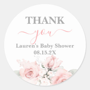 Pink Floral Baby Shower Girl Classic Round Sticker