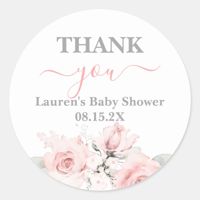 Pink Floral Baby Shower Girl Classic Round Sticker (Front)