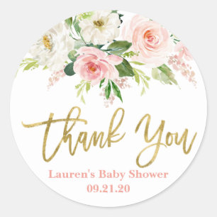 Pink Floral baby shower girl Classic Round Sticker