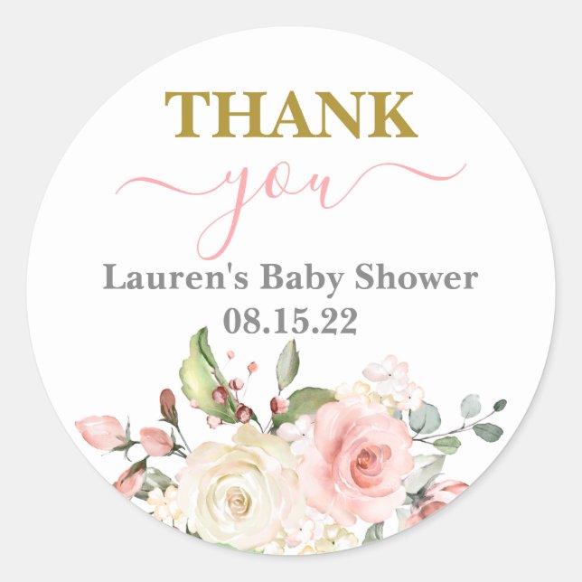 Pink Floral Baby Shower Girl Classic Round Sticker (Front)