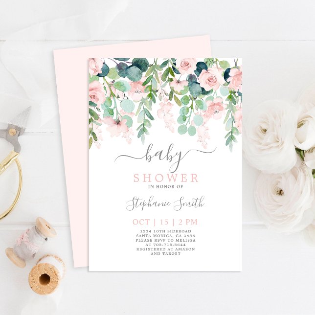 Pink Floral Baby Shower Girl Invitation (Creator Uploaded)