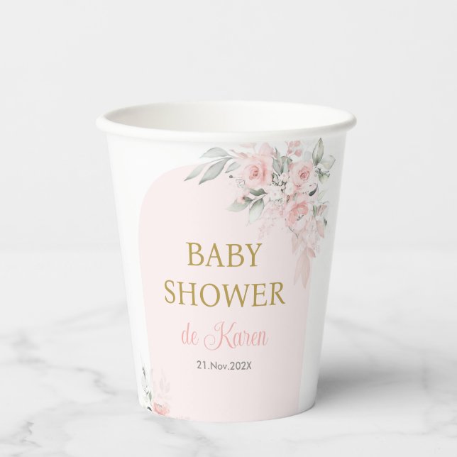Pink Floral Baby Shower girl Paper Cups (Front)