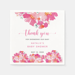 Pink Floral Baby Shower in Bloom Watercolor Napkin