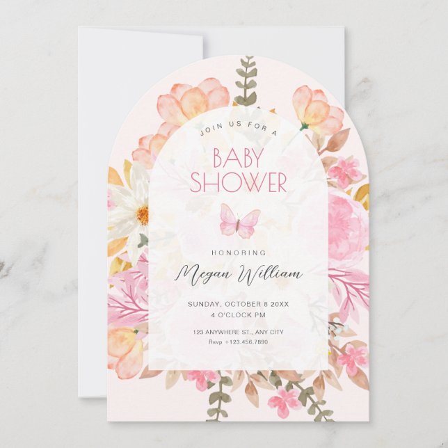 Pink floral baby shower invitation (Front)