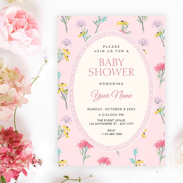 Pink floral baby shower invitation (Creator Uploaded)