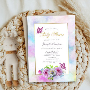  Pink Floral Baby Shower Invitation