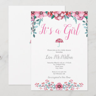 Pink Floral Baby Shower Invitation