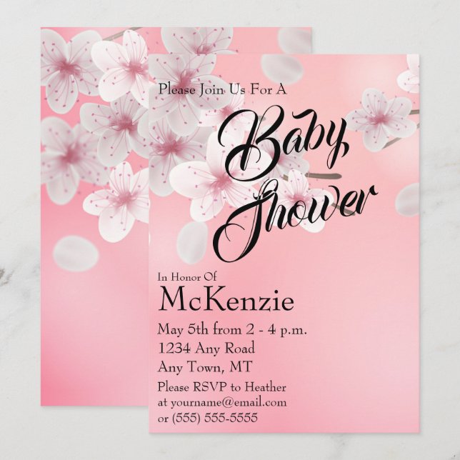 Pink Floral Baby Shower Invitation (Front/Back)