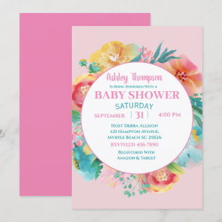   Pink Floral Baby Shower Invitation