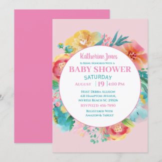   Pink Floral Baby Shower Invitation