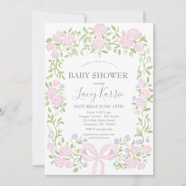 Pink Floral Baby Shower Invitation,  Invitation (Front)