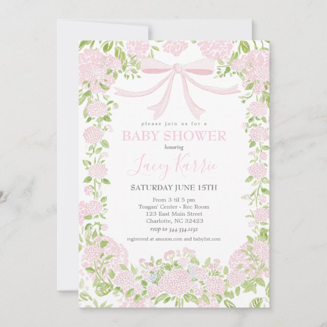Pink Floral Baby Shower Invitation,  Invitation (Front)