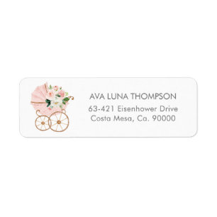 Pink Floral Baby Shower Invitation Return Address