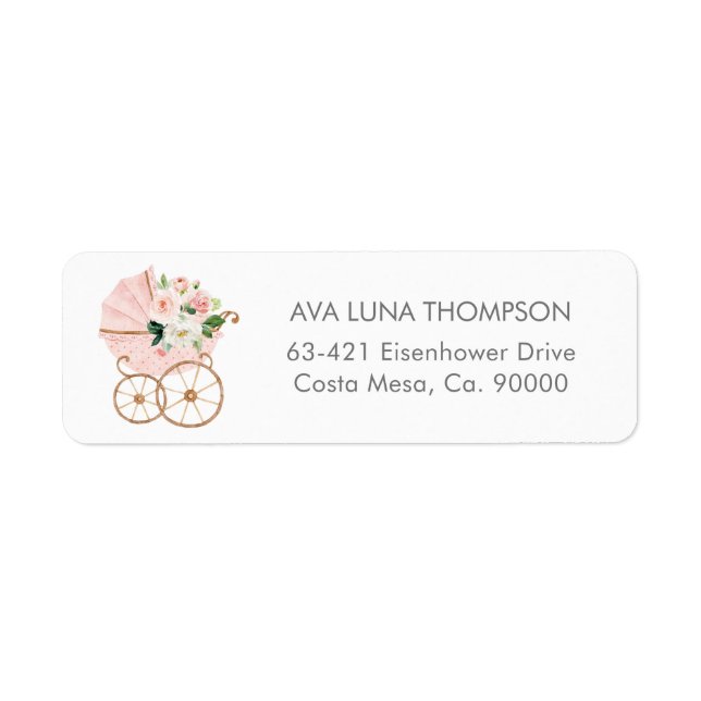 Pink Floral Baby Shower Invitation Return Address (Front)