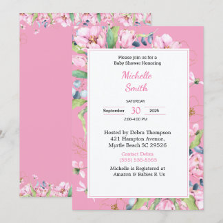 Pink Floral Baby Shower Invitations