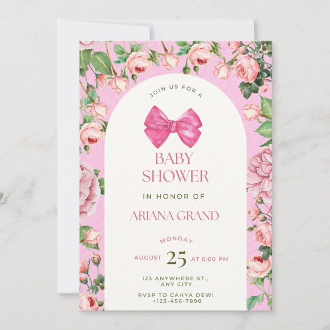 Pink Floral Baby Shower Invite – Editable Template (Front)