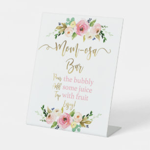 Pink floral Baby Shower Momosa bar Pedestal Sign