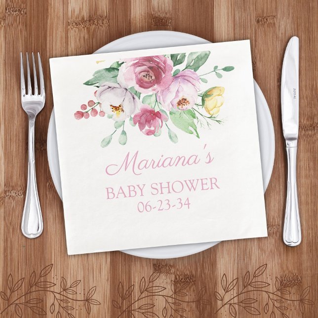 Pink Floral Baby Shower Napkin (Creator Uploaded)