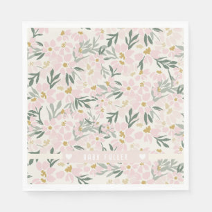 Pink Floral Baby Shower Paper Napkin with Name