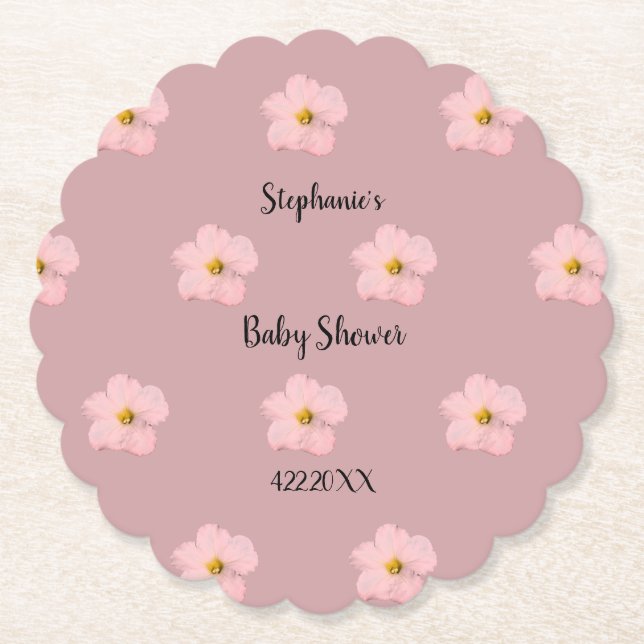 Pink Floral Baby Shower Petunia Pattern Artsy 2024 Paper Coaster (Front)