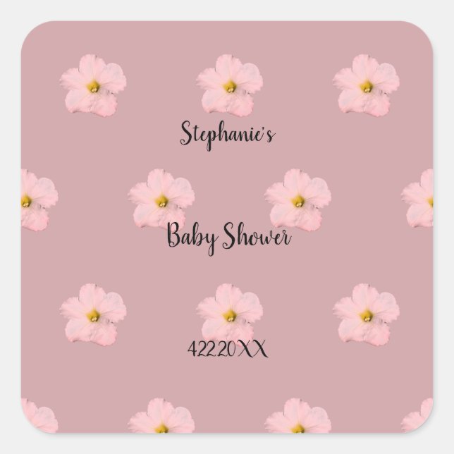 Pink Floral Baby Shower Petunia Pattern Artsy 2024 Square Sticker (Front)