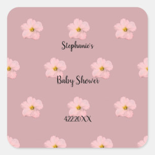Pink Floral Baby Shower Petunia Pattern Artsy 2024 Square Sticker