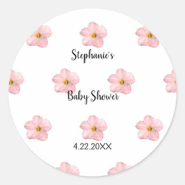 Pink Floral Baby Shower Petunia Pattern Artsy Cute Classic Round Sticker (Front)