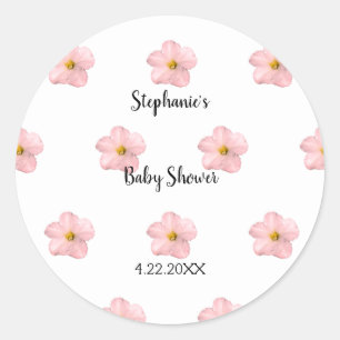 Pink Floral Baby Shower Petunia Pattern Artsy Cute Classic Round Sticker
