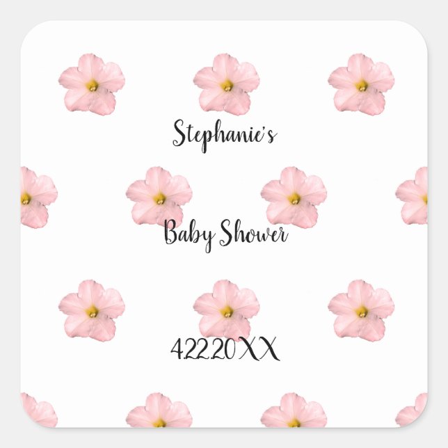 Pink Floral Baby Shower Petunia Pattern Artsy Cute Square Sticker (Front)