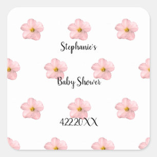 Pink Floral Baby Shower Petunia Pattern Artsy Cute Square Sticker
