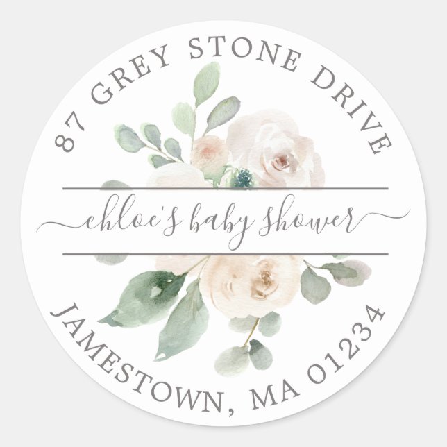 Pink Floral Baby Shower Return Address Label (Front)
