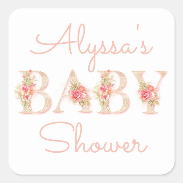Pink Floral Baby Shower Square Sticker (Front)