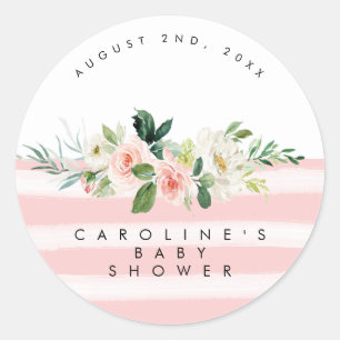 pink floral baby shower sticker