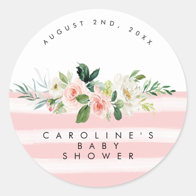 pink floral baby shower sticker (Front)