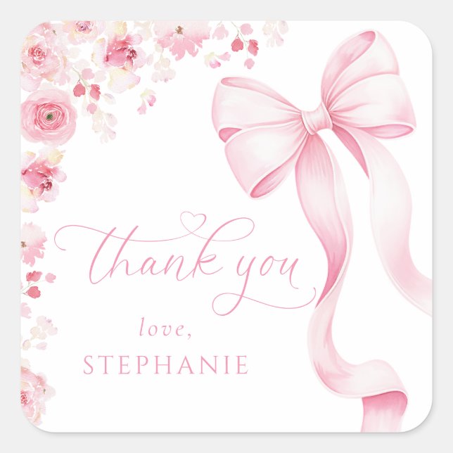 Pink Floral Baby Shower Stickers  (Front)