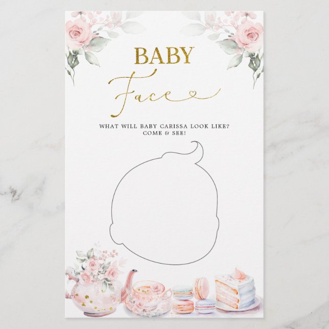 Pink Floral Baby Shower Tea Party Baby Face (Front)