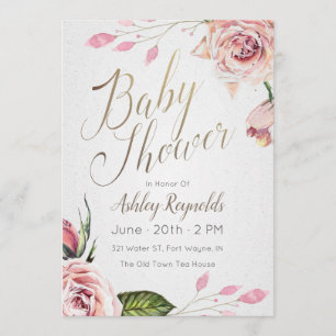 Pink Floral Baby Shower Tea Party Invitation