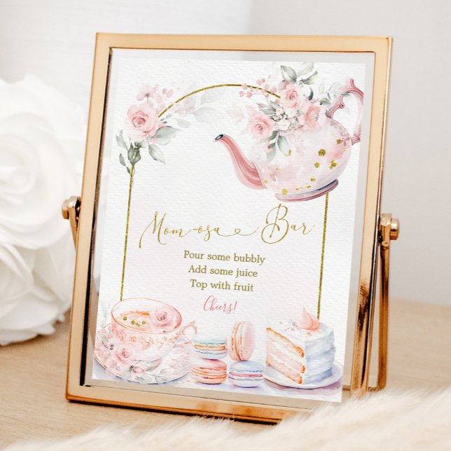 Pink Floral Baby Shower Tea Party Momosa Bar Poster (Creator Uploaded)