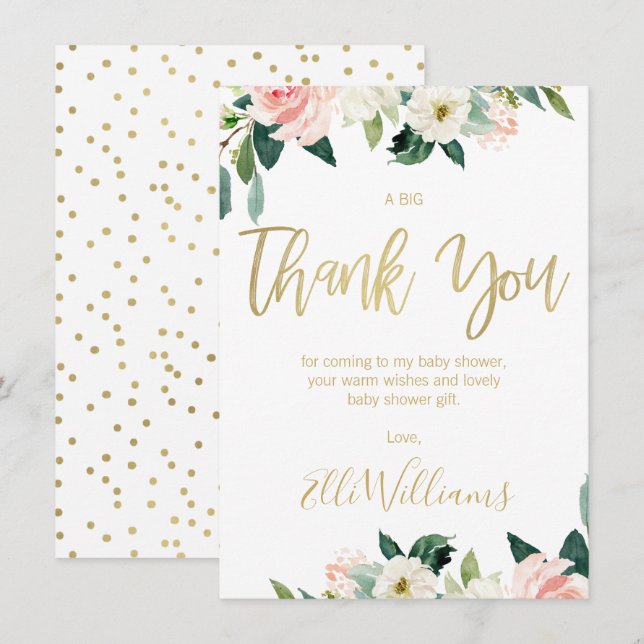 Pink Floral Baby Shower Thank You Card (Front/Back)